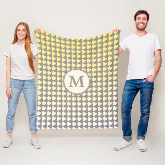 Trendy Yellow Gray Gradient Pattern Monogram Fleece Deken (In situ)