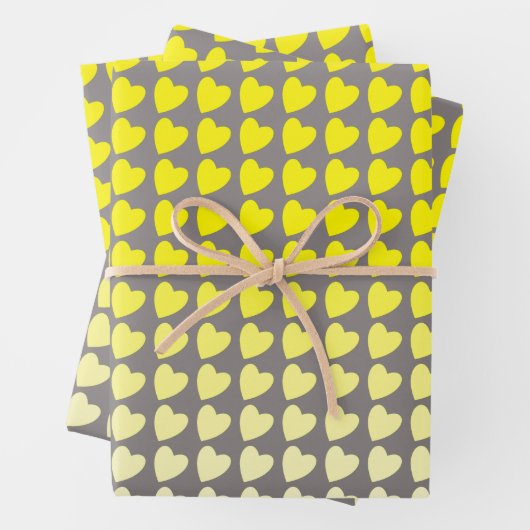 Trendy Yellow Gray Heart Pattern Gradient Inpakpapier Vel (In situ)
