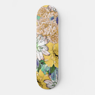 Trendy Yellow & Green Floral Girly Illustration Persoonlijk Skateboard
