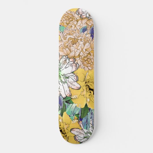 Trendy Yellow & Green Floral Girly Illustration Persoonlijk Skateboard (Voorkant)