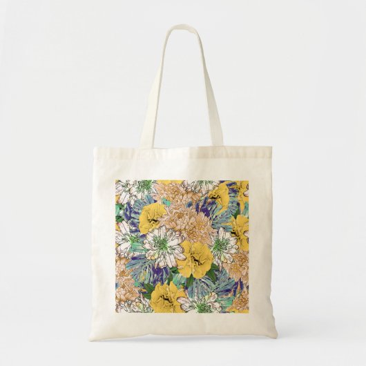 Trendy Yellow & Green Floral Girly Illustration Tote Bag (Voorkant)