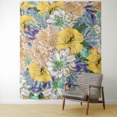 Trendy Yellow & Green Floral Girly Illustration Wandkleed (In situ)