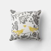 Trendy Yellow Grey and White Floral Bird Pattern Kussen (Achterkant)