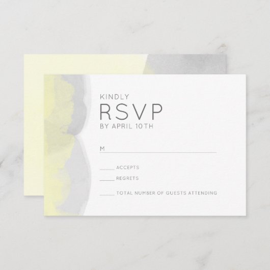 Trendy yellow grijs waterverf bruiloft rsvp antwoo (Voorkant / Achterkant)