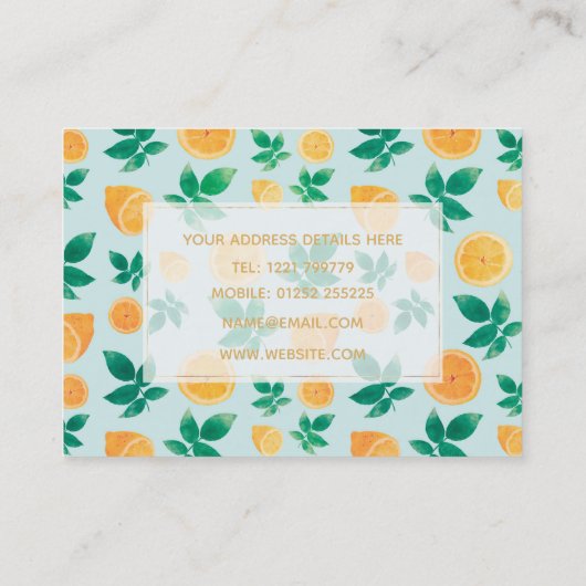 Trendy Yellow Lemon Fruit & Leaves Mint Pattern Visitekaartje (Achterkant)