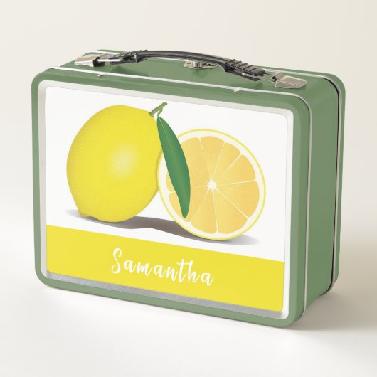 Trendy Yellow Lemon Name Metal Lunchbox (Achterkant)