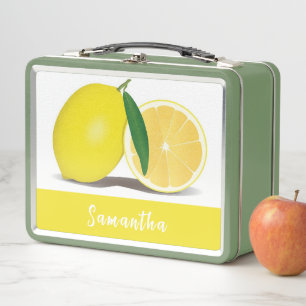 Trendy Yellow Lemon Name Metal Lunchbox