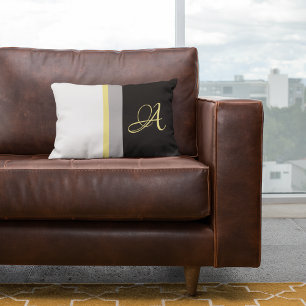 Trendy Yellow Monogram Grijze zwarte strepen Kussen