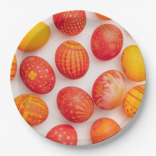 Trendy Yellow & Orange Easter Eggs Pattern Paper P Papieren Bordje (Voorkant)