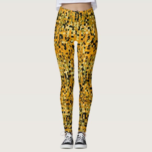 Trendy Yellow Oranje Green Black Pixel Pattern Leggings (Voorkant)