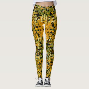 Trendy Yellow Oranje Green Black Pixel Pattern Leggings