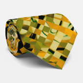 Trendy Yellow Oranje Green Black Pixel Pattern Stropdas (Opgerold)