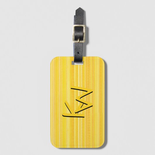 Trendy Yellow Pattern Double Monogram Custom Bagagelabel (Voorkant (verticaal))