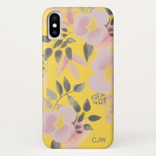 Trendy Yellow Pink Floral Pattern met Monogram Case-Mate iPhone Case (Achterkant)