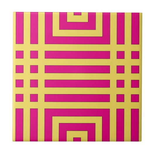 Trendy Yellow & Roze Abstract geometrisch patroon Tegeltje (Voorkant)