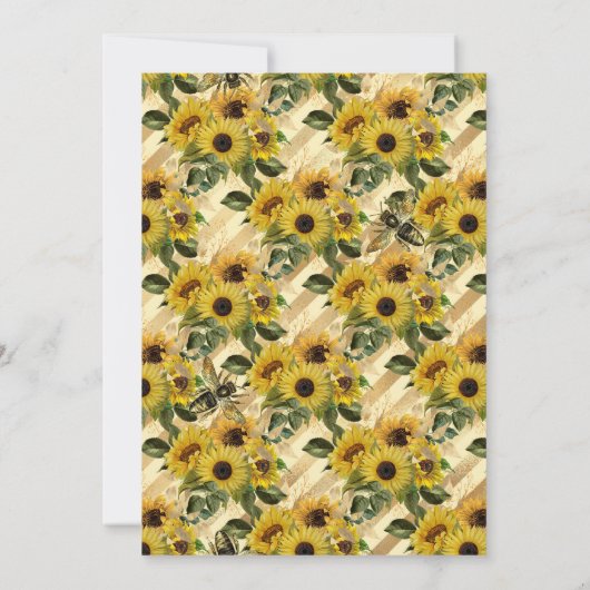 Trendy Yellow Sunflower bijen Stripe Birthday Kaart (Achterkant)