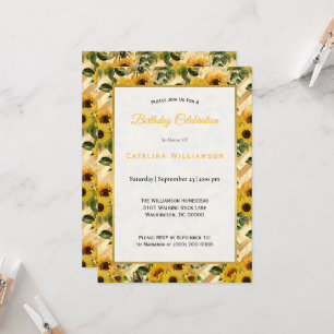 Trendy Yellow Sunflower bijen Stripe Birthday Kaart