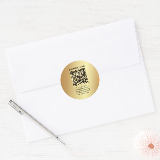 Trendy Your Custom Logo Text Gold QR Code Ronde Sticker (Envelop)