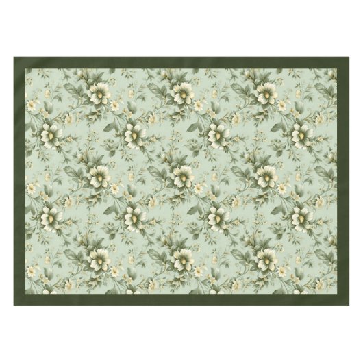 Trendy  zachte pastelgroene en witte bloemetjes tafelkleed (Voorkant (Horizontaal))