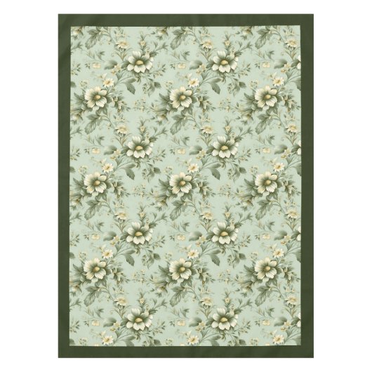 Trendy  zachte pastelgroene en witte bloemetjes tafelkleed (Voorkant)