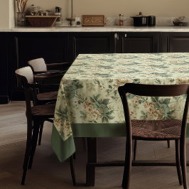 Trendy  zachte pastelgroene en witte bloemetjes tafelkleed