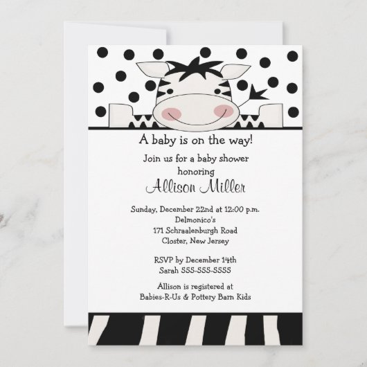 Trendy Zebra Baby shower Kaart (Voorkant)