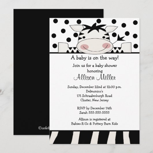 Trendy Zebra Baby shower Kaart (Voorkant / Achterkant)