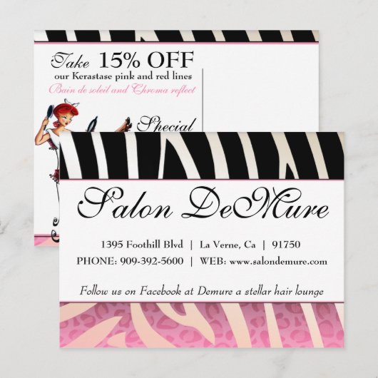 Trendy Zebra & Cheetah Salon Sale Certificates Briefkaart (Voorkant / Achterkant)