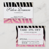 Trendy Zebra & Cheetah Salon Sale Certificates Visitekaartje (Voorkant / Achterkant)