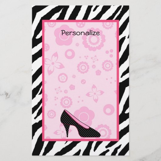 Trendy Zebra Girly Pink Shoes met naam Briefpapier (Voorkant)
