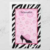 Trendy Zebra Girly Pink Shoes met naam Briefpapier (Voorkant / Achterkant)