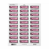Trendy Zebra Girly Pink Shoes met naam Etiket (Full Sheet)