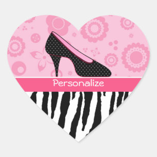 Trendy Zebra Girly Pink Shoes met naam Hart Sticker