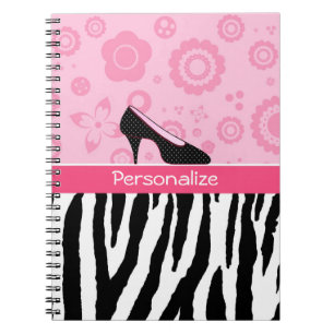 Trendy Zebra Girly Pink Shoes met naam Notitieboek
