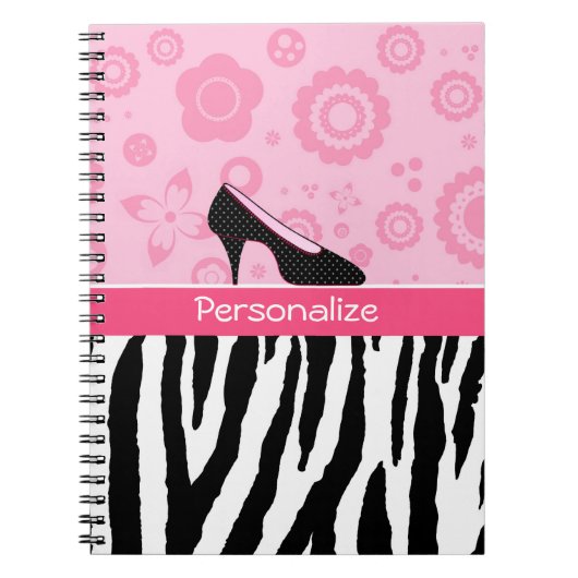 Trendy Zebra Girly Pink Shoes met naam Notitieboek (Voorkant)