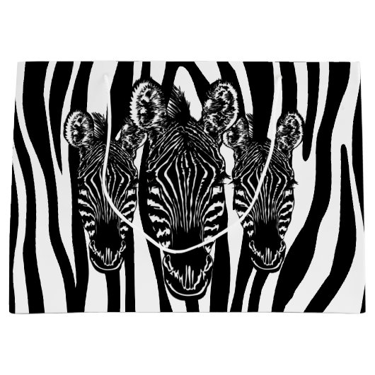 Trendy Zebra Herd op Zebra Print Groot Cadeauzakje (Voorkant)