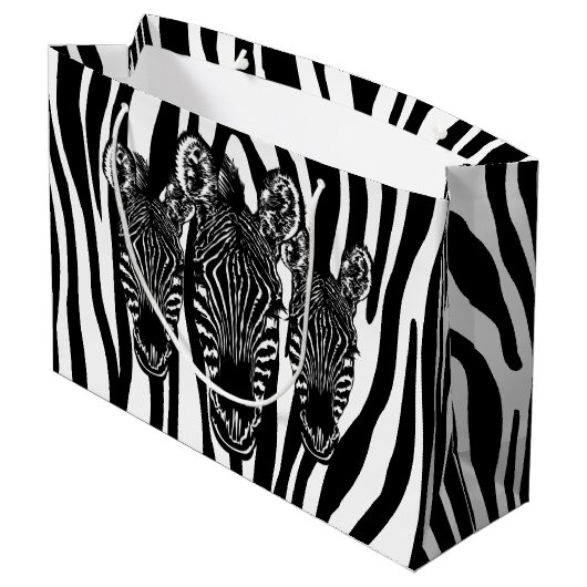 Trendy Zebra Herd op Zebra Print Groot Cadeauzakje (Achterkant Gekanteld)