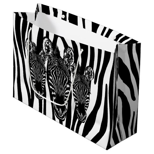 Trendy Zebra Herd op Zebra Print Groot Cadeauzakje (Voorkant Gekanteld)