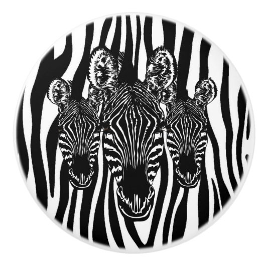 Trendy Zebra Herd op Zebra Print Keramische Knop (Voorkant)