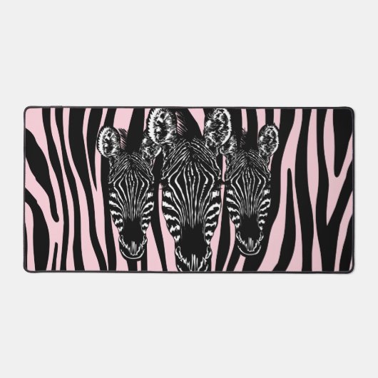 Trendy Zebra Herd op Zebra Print Pink Bureaumat (Voorkant)