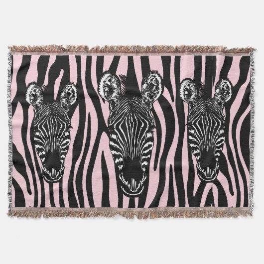 Trendy Zebra Herd op Zebra Print Pink Deken (Voorkant)