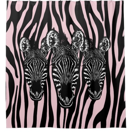 Trendy Zebra Herd op Zebra Print Pink Douchegordijn (Voorkant)