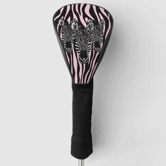 Trendy Zebra Herd op Zebra Print Pink Golfheadcover (Voorkant)