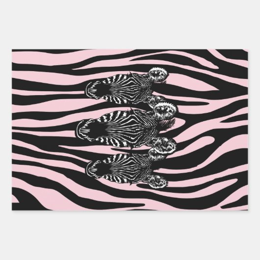 Trendy Zebra Herd op Zebra Print Pink Inpakpapier Vel (Voorkant 3)