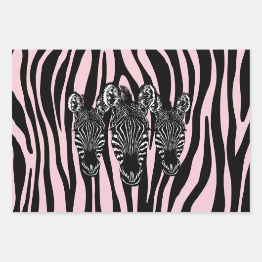 Trendy Zebra Herd op Zebra Print Pink Inpakpapier Vel (Voorkant 2)