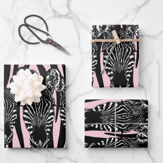 Trendy Zebra Herd op Zebra Print Pink Inpakpapier Vel (Voorkant)