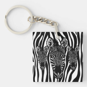 Trendy Zebra Herd op Zebra Print Sleutelhanger
