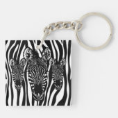 Trendy Zebra Herd op Zebra Print Sleutelhanger (Achterkant)