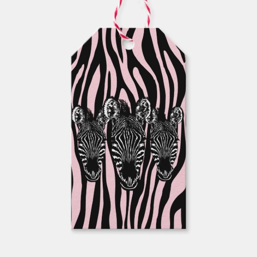 Trendy zebra kudde op zebraprint roze cadeaulabel (Voorkant)