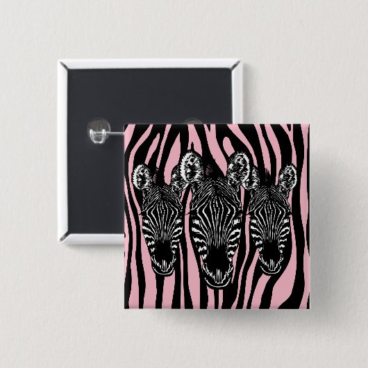 Trendy zebra kudde op zebraprint roze vierkante button 5,1 cm (Voorkant /achterkant)